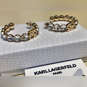 Karl Lagerfeld Gold Hoop Earrings with Clear Crystals